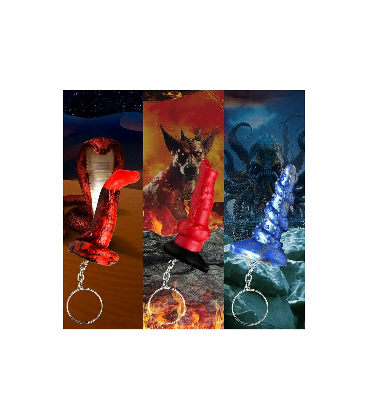 Set Llaveros Hell-Hound, Lord Kraken, & King Cobra Xr - Creature Cocks | Otros Productos Eróticos de alta calidad para adultos