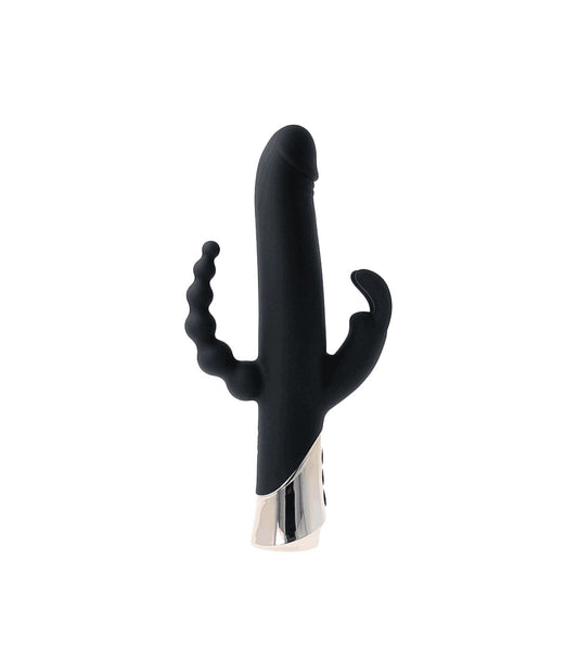 Consolador realista Virgite - Rabbit Passion Harlequin Rechargeable Rabbit Vibrator With Gyrating Dildo Shape | Textura natural y placer profundo