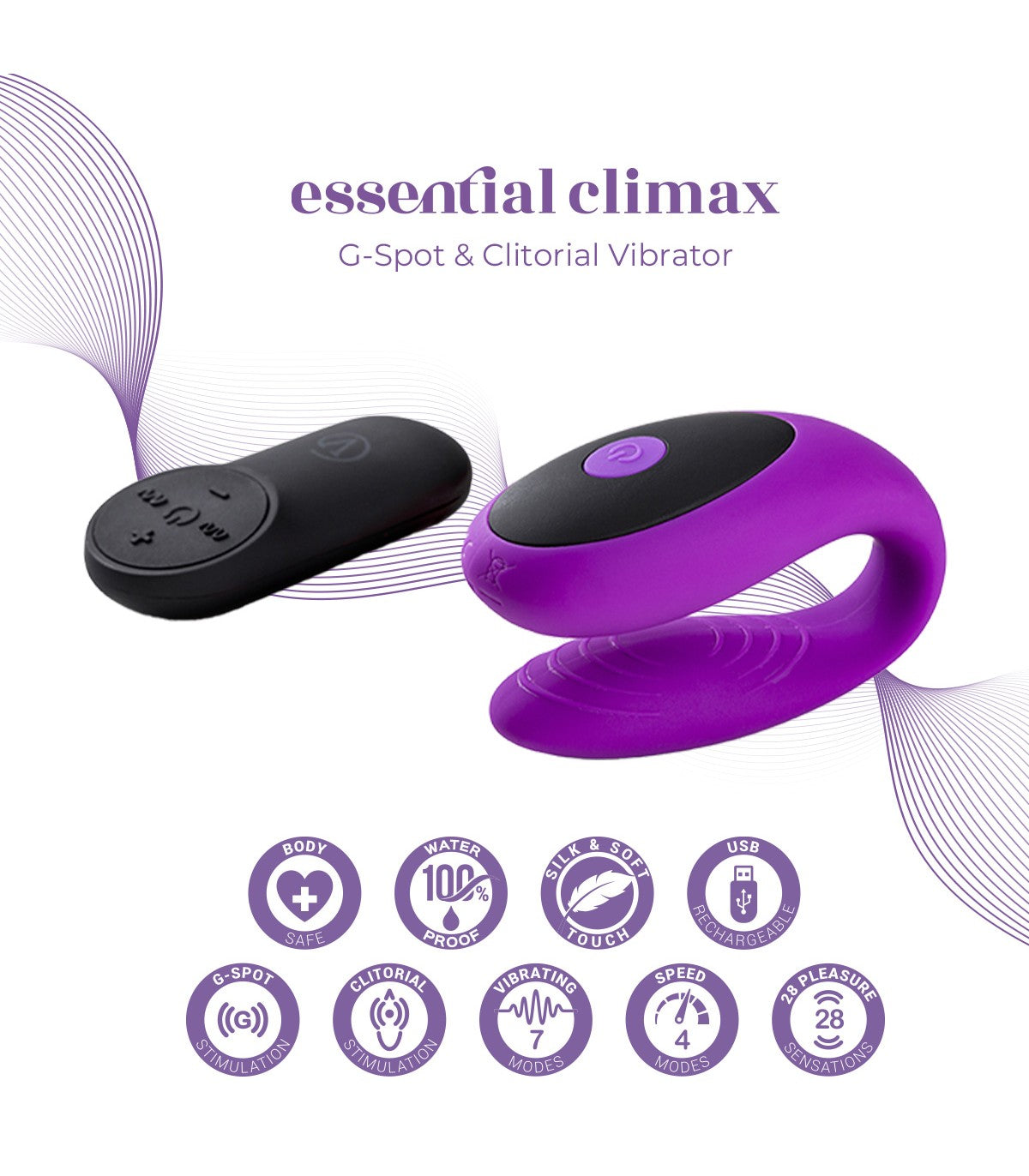 Vibrador Virgite - Essentials Vibrador G-Spot & Clitorial E12 Morado | Potente, recargable y con múltiples ritmos