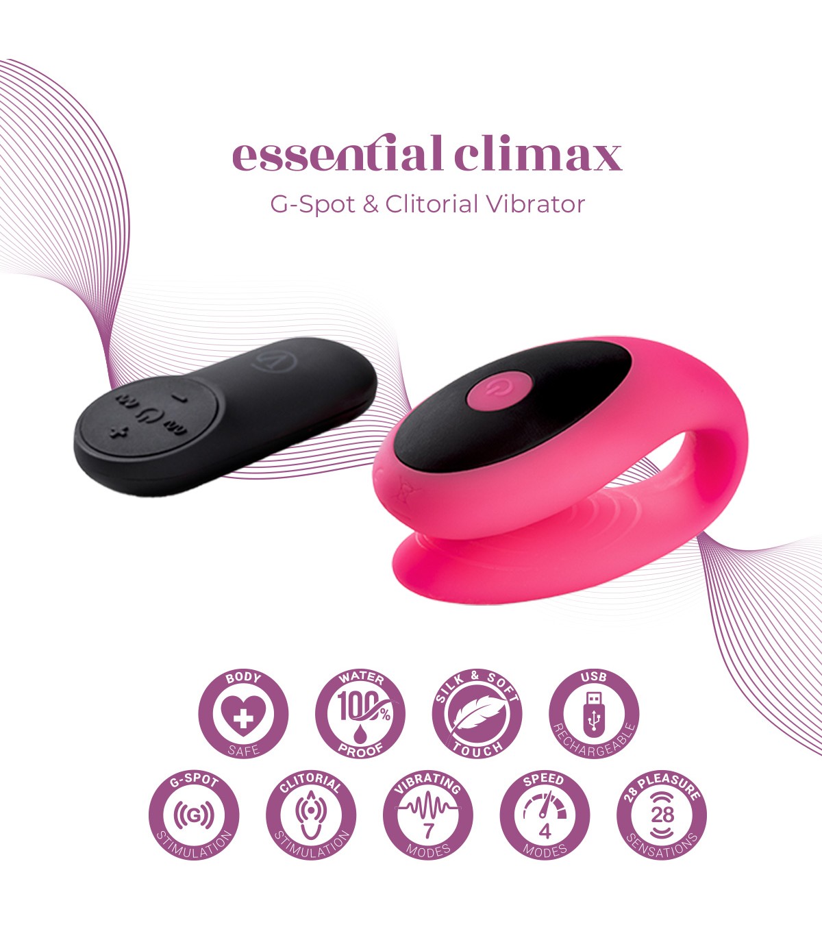 Vibrador Virgite - Essentials Vibrador G-Spot & Clitorial E12 Rosa | Potente, recargable y con múltiples ritmos